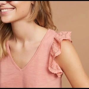 Anthropologie Eri + Ali Pink Lace Sleeve Top L